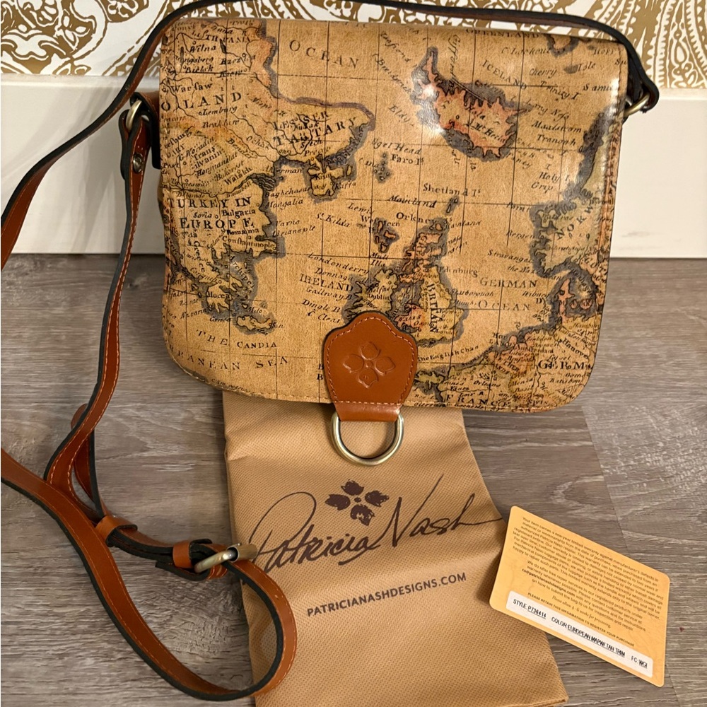 Patricia Nash Brown Map Crossbody Bag